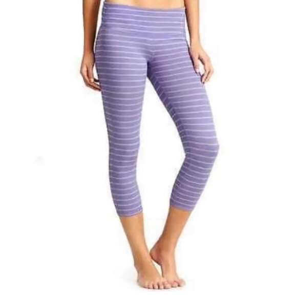 Athleta Pants - Athleta Size ST Small Tall Stripes Chaturanga Capri Leggings Purple 243139